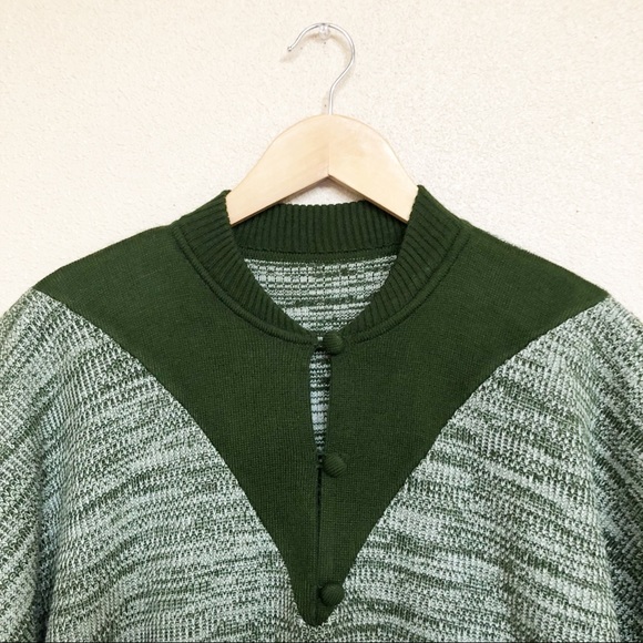 no brand • green/cream long stripe sweater poncho - Picture 2 of 7